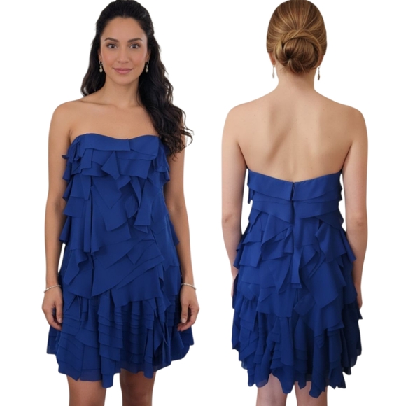 REEM ACRA Royal Blue Sculptured Strapless Cocktail Dress - Size 4 - Picture 1 of 13